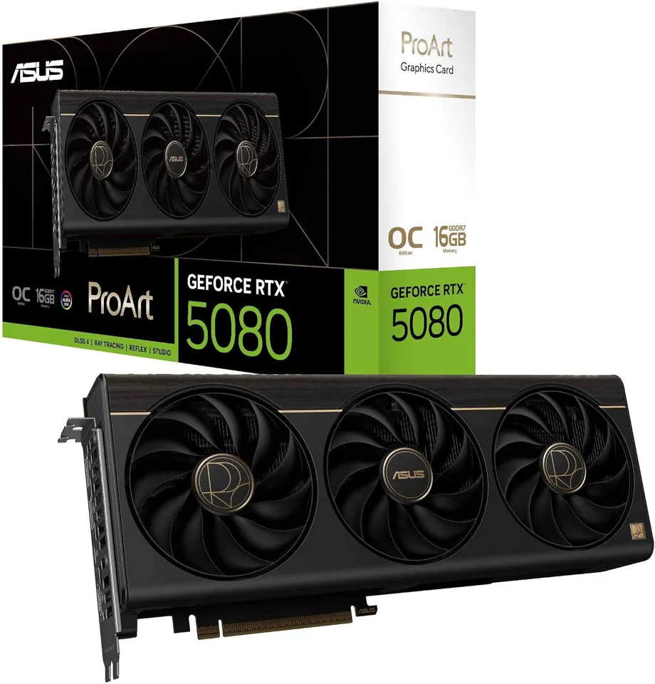 ASUS ProArt GeForce RTX 5080 OC Edition 16GB — card and retail packaging