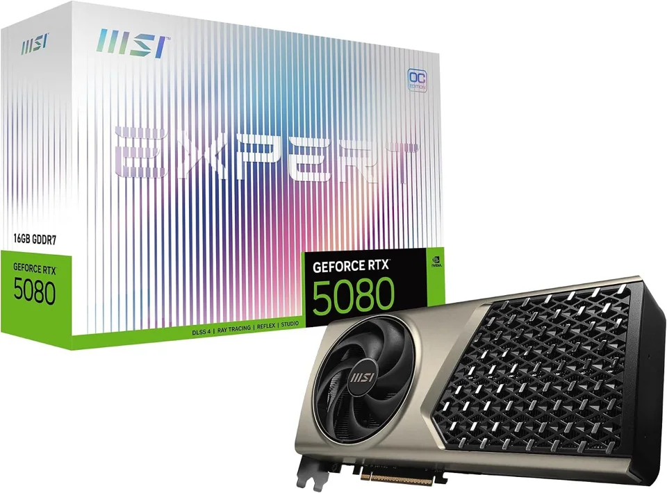 MSI GeForce RTX 5080 16G EXPERT OC — card and retail box