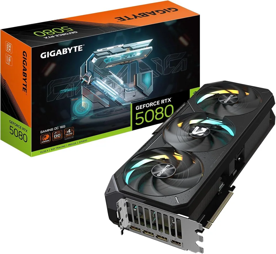 Gigabyte GeForce RTX 5080 GAMING OC 16GB — card and retail box