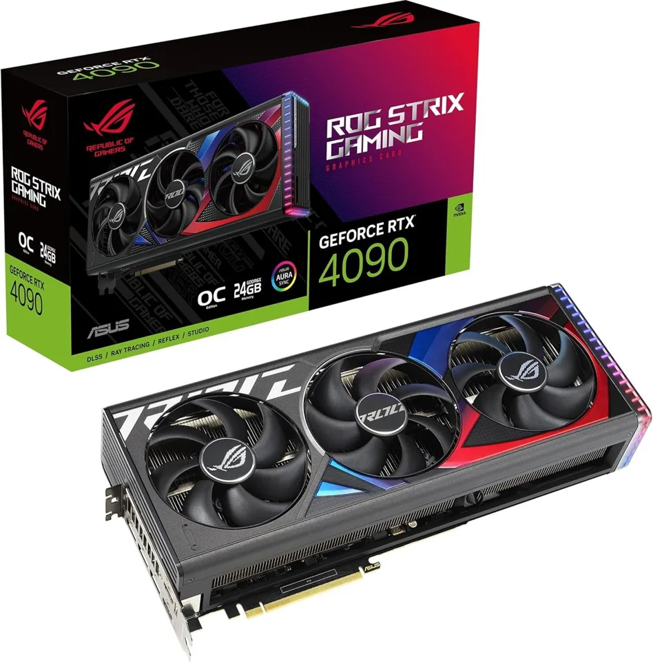 ASUS ROG Strix GeForce RTX 4090 OC 24GB — card and retail box
