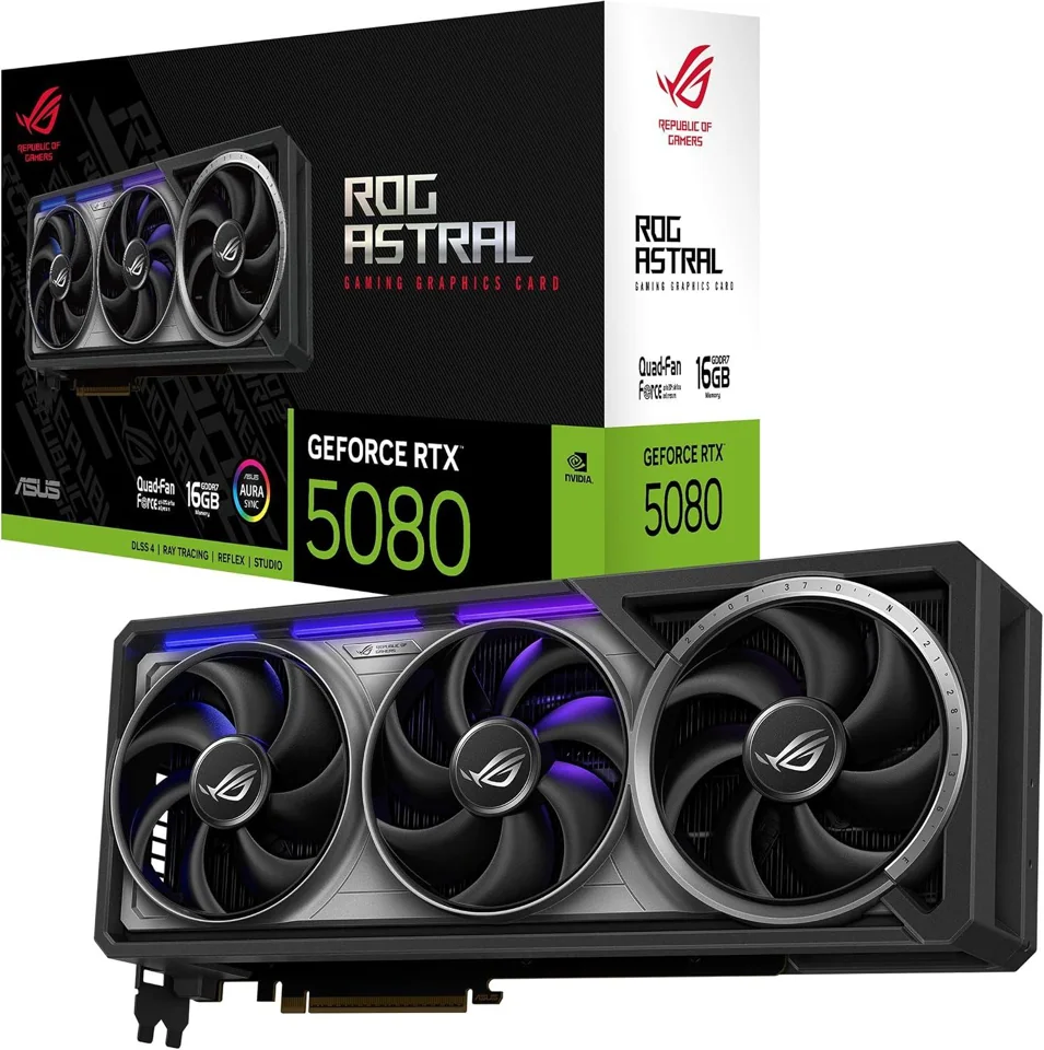ASUS ROG Astral GeForce RTX 5080 16GB — card and retail box